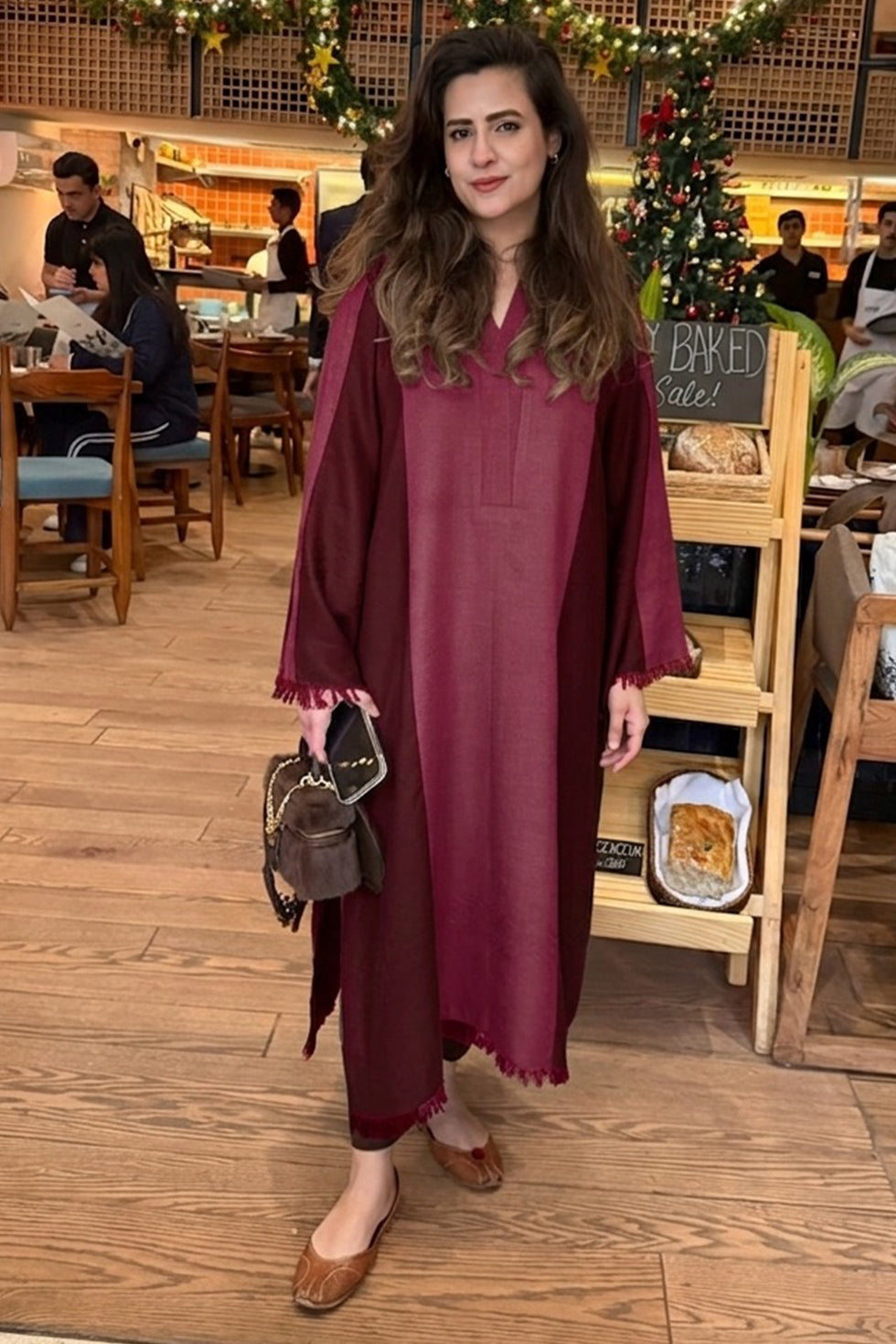 Zona - Maroon Shawl Set