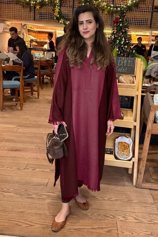 Zona - Maroon Shawl Set