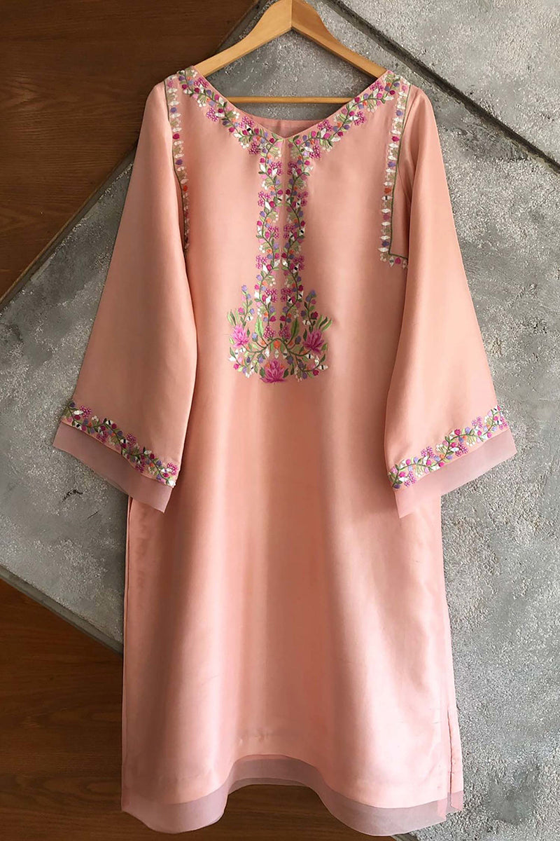 Raw Silk with Floral Embroidery